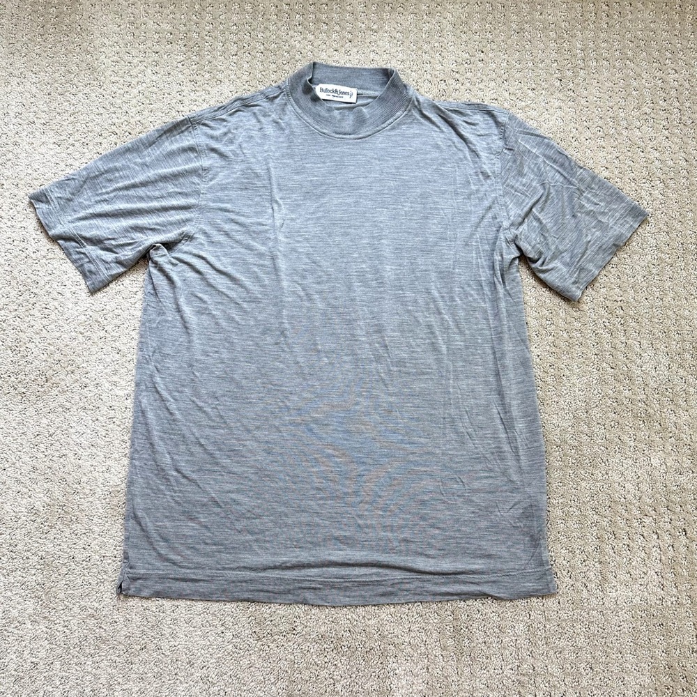 Bullock & Jones T-Shirt Mens 50 M/L Gray Mock Neck Short Sleeve Italy 100% Silk